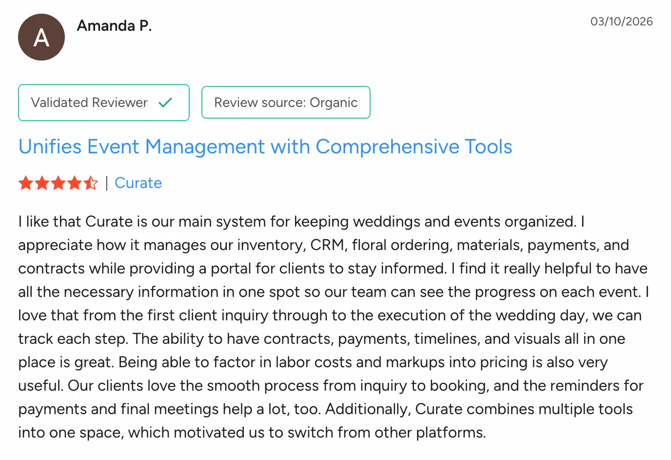 Amanda P - Unifies Event Management with Comprehensive Tools review screenshot